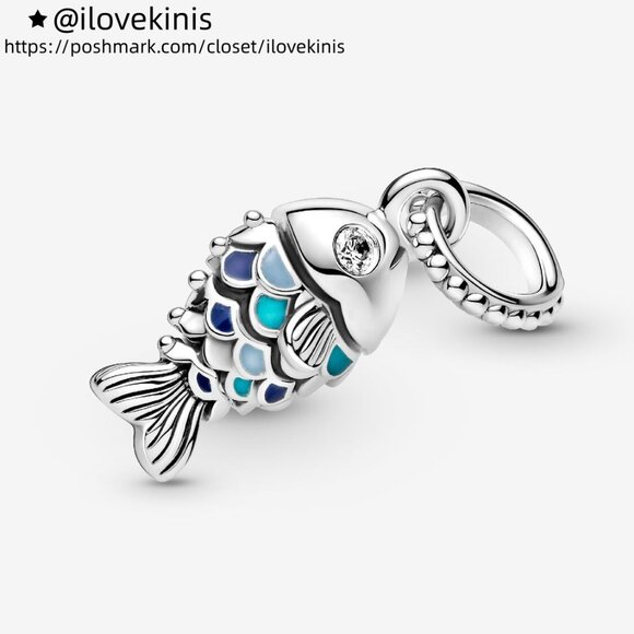 Pandora Blue Scaled Fish Dangle Charm - Picture 1 of 6